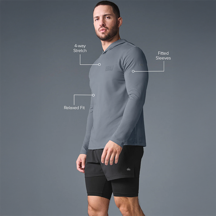 Alo - Men's Conquer Reform Lightweight Hoodie - Steel Blue
