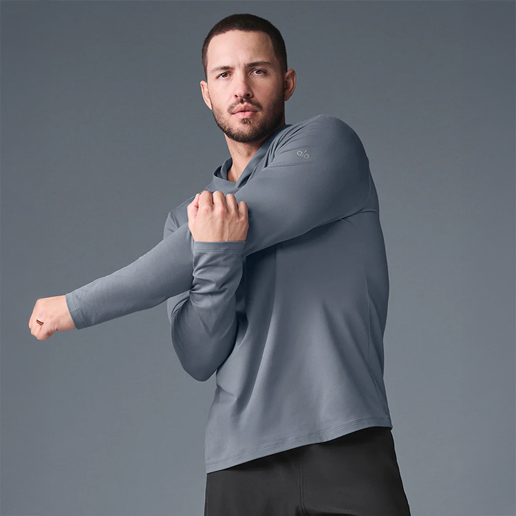 Alo - Men's Conquer Reform Lightweight Hoodie - Steel Blue