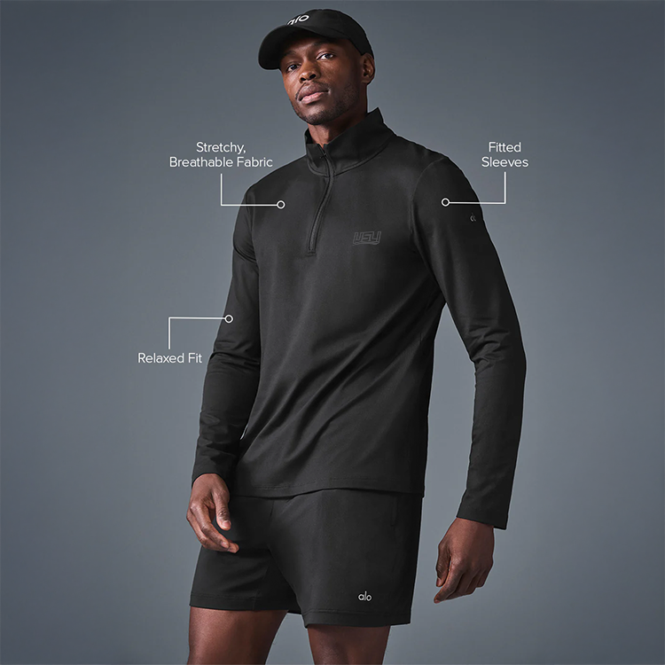 Alo - Men's Conquer 1/4 Zip Reform Long Sleeve - Black