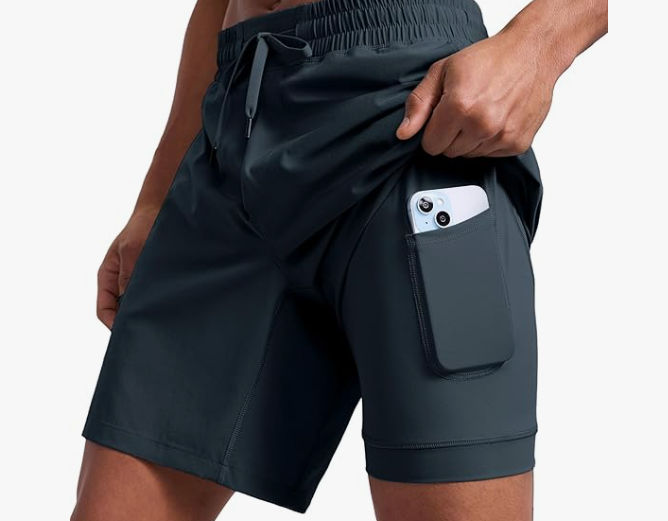 CRZ YOGA Mens 2 in 1 Running Shorts - True Navy