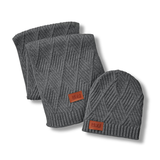 Leeman Trellis Knit Scarf + Beanie Gift Set - Charcoal Heather