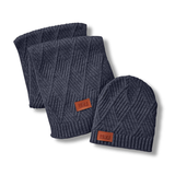 Leeman Trellis Knit Scarf + Beanie Gift Set - Navy