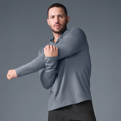 Alo - Men's Conquer Reform Lightweight Hoodie - Steel Blue