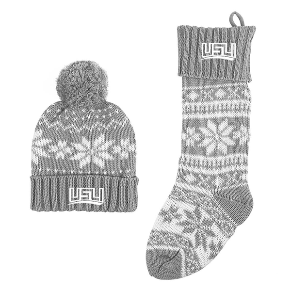 Holiday Stocking + Beanie Gift Set - Warm Gray