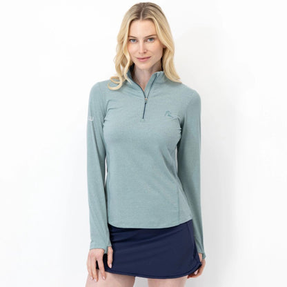Rhoback Women's Heather Performance Q-Zip- Jungle Green/Antigua Green