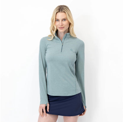 Rhoback Women's Heather Performance Q-Zip- Jungle Green/Antigua Green