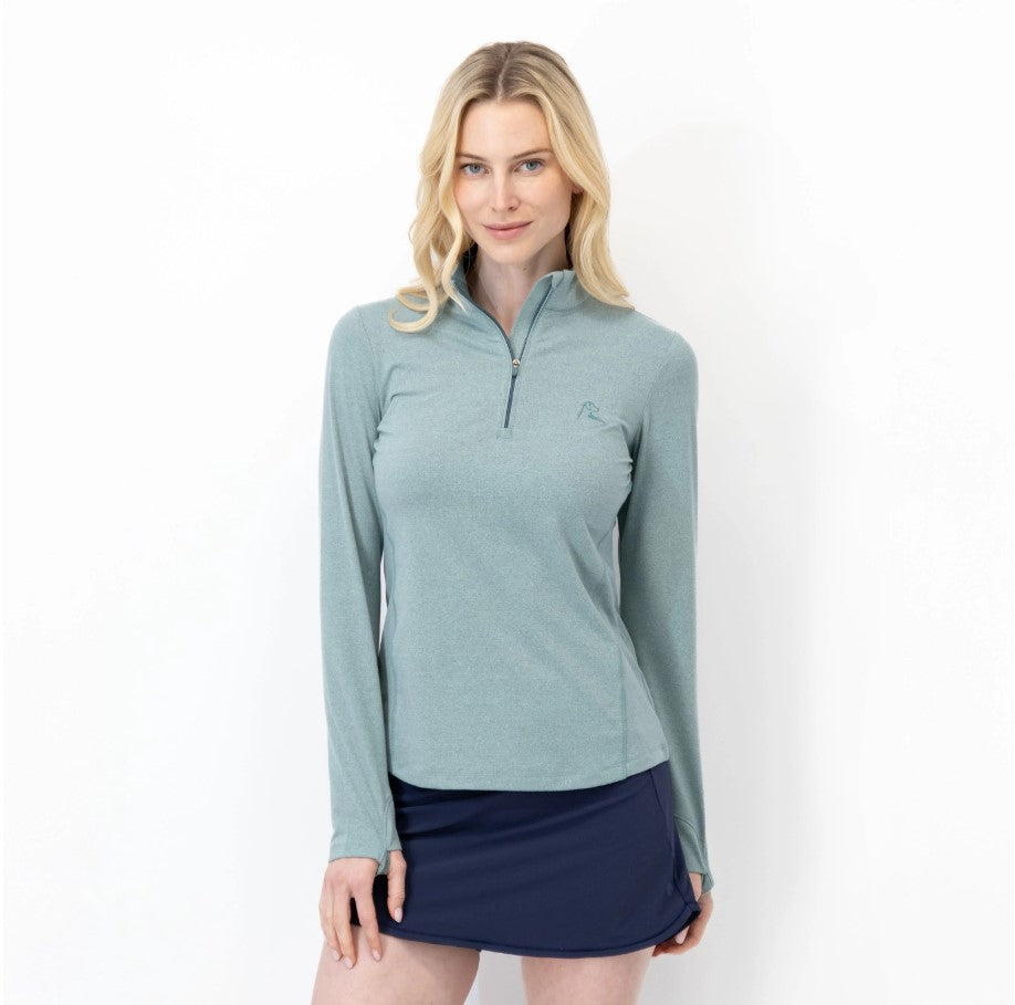 Rhoback Women's Heather Performance Q-Zip- Jungle Green/Antigua Green