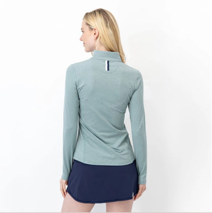 Rhoback Women's Heather Performance Q-Zip- Jungle Green/Antigua Green
