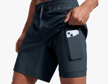 CRZ YOGA Mens 2 in 1 Running Shorts - True Navy